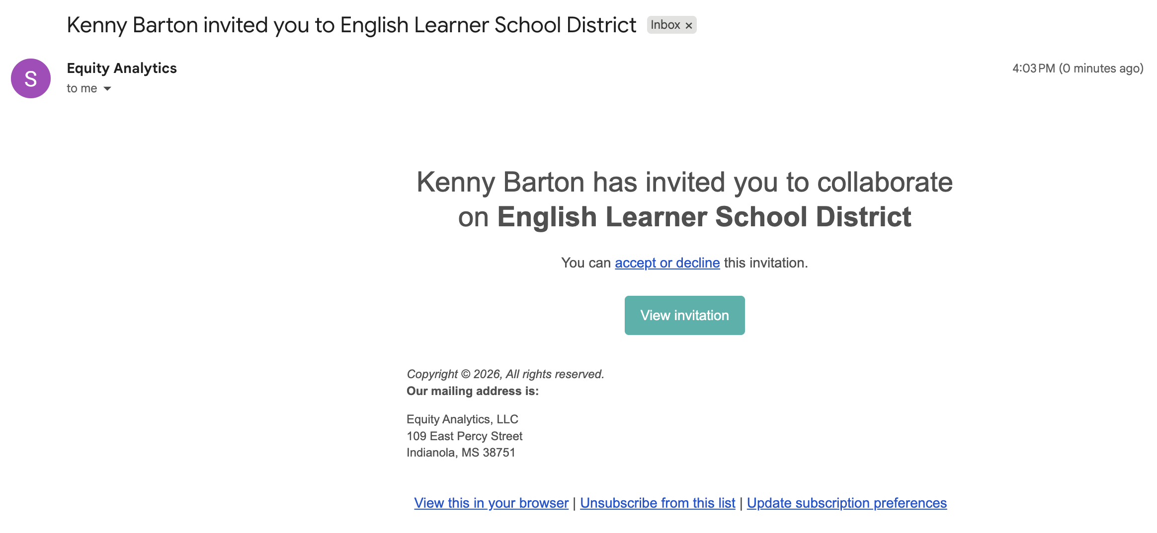Invitation email preview