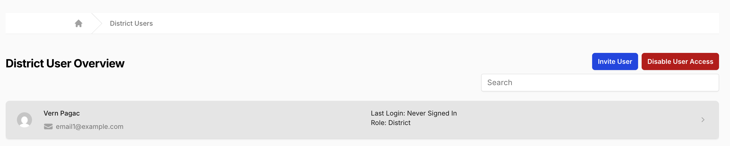 District Users page with the Invite User button