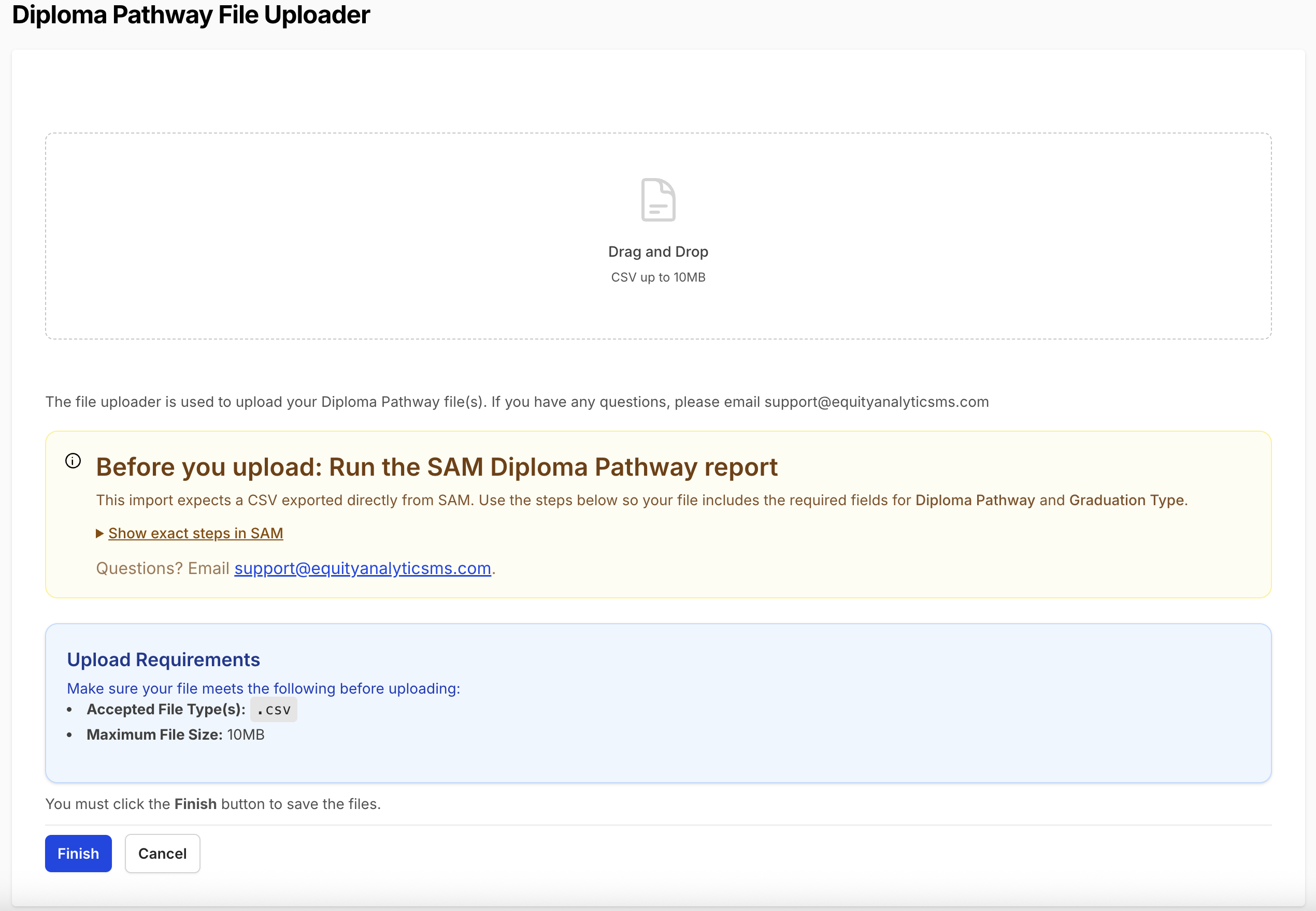User Menu showing Diploma Upload Screen